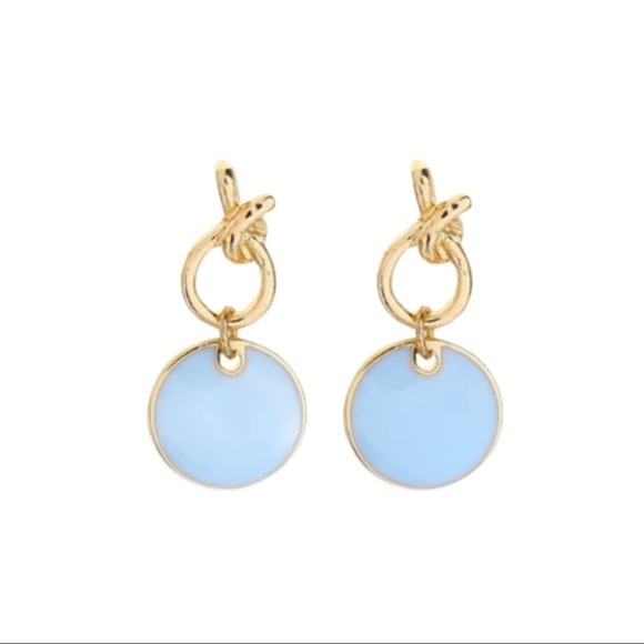 NWT Sky Blue + Gold Round Earrings - Picture 2 of 4